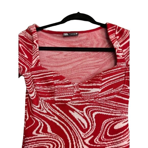 Zara Red & White Long Sleeve Knit Dress, Small, Queen Anne Neckline - Picture 2 of 6